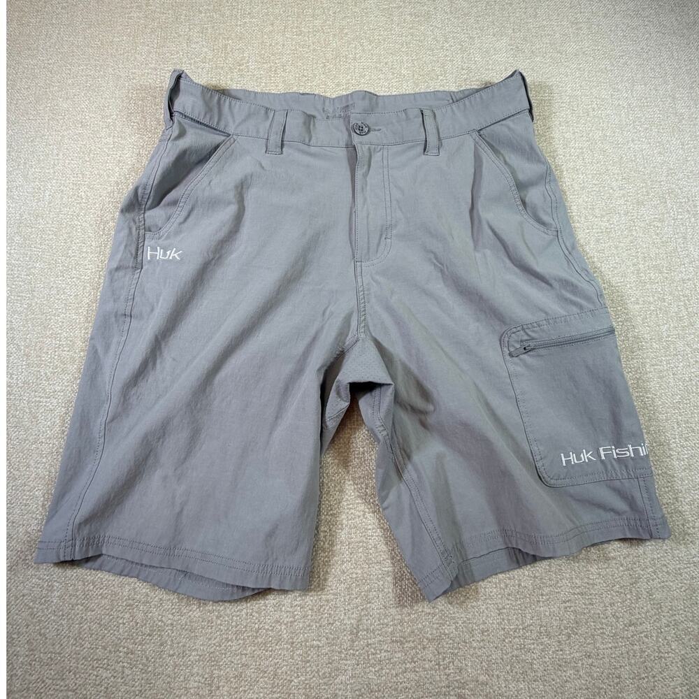 Huk Fishing Men's XL Performance Cargo Gray 4 Pocket Outdoor Fishing Shorts Boat